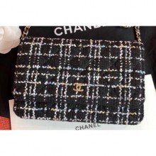 Imitation Cheap Chanel Cotton Tweed Classic Wallet On Chain WOC Bag A33814 Black 2019 CE02281