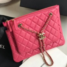 Imitation Cheap Chanel Quilted Shiny Lambskin Double Clutch with Chain AP1073 Pink 2019 Collection CE01628