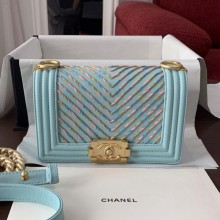 Imitation Luxury Chanel Small Boy Chanel Handbag A67085 Blue 2019 Collection CE03813