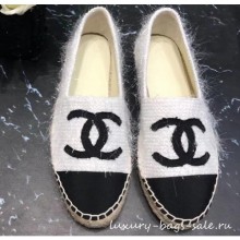 Imitation Top Chanel CC Logo Tweed Fabric Espadrilles G34436 White 2019 CE02743