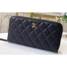 Knockoff Chanel Classic Long Zipped Wallet 31507 Grained Calfskin Black/Gold CE02566