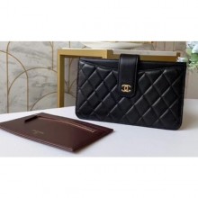 Knockoff Chanel Classic Pouch Clutch Bag With Card Holder A81902 Lambskin Black/Gold CE01352