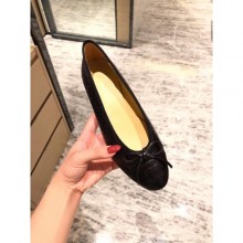 Knockoff Chanel Crocodile Pattern Classic Bow Ballerinas Flats Black 01 CE02802