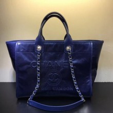 Knockoff Chanel Deauville Vintage Waxed Calfskin Medium Shopping Bag Blue 2019 Collection CE03780