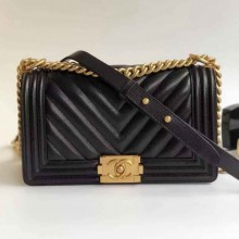 Knockoff Chanel Grained Calfskin Medium BOY CHANEL Handbag with Gold-tone Metal Black 2018 Collection CE01968