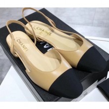 Knockoff Chanel Heel 2cm Flat Slingbacks G31319 Beige/Grosgrain CE04218