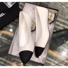Knockoff Chanel Heel 4cm Lambskin/Grosgrain Pumps G34906 white/Black 2019 CE02786
