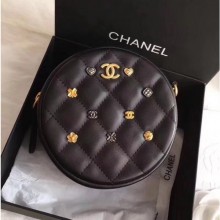 Knockoff Chanel Lambskin 18k Charms Round Clutch with Chain A81620 Black 2018 Collection CE02257