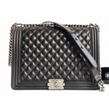 Knockoff Chanel Lambskin Boy Flap Large Bag Black/Silver CE00833