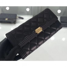 Knockoff Chanel Lambskin Boy Long Flap Wallet A80286 Black/Gold CE04054