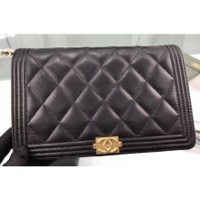 Knockoff Chanel Lambskin Boy Wallet On Chain WOC Bag A80387 Black/Gold CE01704