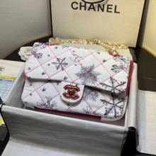 Knockoff Chanel Quilted Fabric Snowflake Print Medium Flap Bag White 2020 Collection CE02501