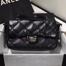 Knockoff Chanel Quilted Lambskin Classic Medium Flap Bag with Top Handle AS1115 Black 2019 Collection CE01301