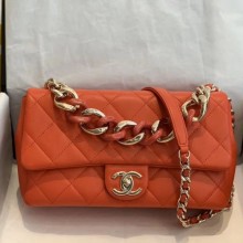 Knockoff Chanel Quilted Lambskin Large Flap Bag with Resin Chain AS1354 Orange 2019 Collection CE01324