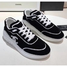 Knockoff Chanel Terry-cloth & Goatskin Classic Sneaker Black/White 2020 Collection CE01368