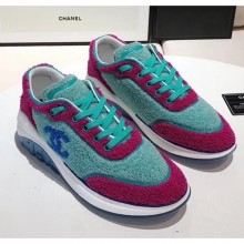 Knockoff Chanel Terry-cloth & Goatskin Classic Sneaker Green/Pink 2020 Collection CE00717