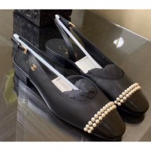 Knockoff Chanel Top Quality Pearl Slingbacks Black 2020 CE02107