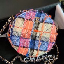 Knockoff Chanel Tweed Round Clutch with Chain AP0366 Orange/Blue/Pink 2020 Collection CE01535