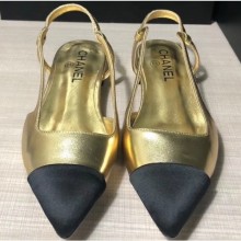 Knockoff Cheap Chanel Lambskin and Satin Slingbacks G35261 Metallic Gold/Black 2020 CE03520