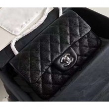 Knockoff Cheap Chanel Original Quality Small Classic Flap Bag 1116 in Caviar Leather Black with Silver Hardware CE01777