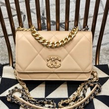 New Chanel 19 Quilted Goatskin Wallet on Chain WOC AP0957 Nude 2019 Collection CE04233