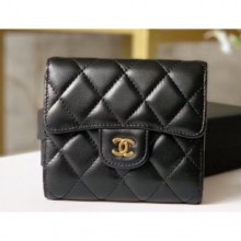 New Chanel Classic Small Flap Wallet 31528 AP0231 Lambskin Black/Gold CE00701