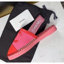 New Chanel Lambskin Espadrilles Mules Sandals Pink/Red 2020 Collection CE04339