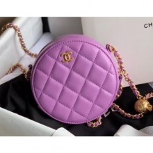 New Chanel Pearl on Chain Round Clutch with Chain Bag Mauve 2020 CE01292