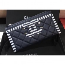 New Chanel Striped Grained Calfskin CC Filigree Small Pouch Bag A81942 Navy Blue 2019 CE03516