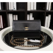New Cheap Chanel A32258 Black Grain Leather Flap Bag gold CE02186