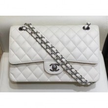 Replica AAAAA Chanel Grained Caflskin Medium Classic Flap Bag A01112 White With Silver Hardware CE03973