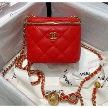 Replica AAAAA Chanel Lambskin Small Classic Box with Chain And Gold Metal Ball AP1447 Red 2020 Collection CE04307