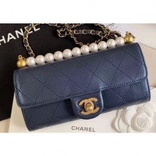 Replica AAAAA Chanel Logo Chain Pearl Clutch with Chain Bag AP1001 Navy Blue 2020 CE01390