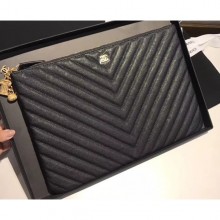 Replica Best Chanel Caviar Leather Owl Charms Chevron Pouch Clutch Large Bag A82545 Black 2018 CE03757
