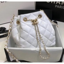 Replica Best Chanel Lambskin Large Drawstring Bag With Chain AS1699 White 2020 Collection CE02818