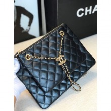 Replica Best Chanel Quilted Shiny Lambskin Double Clutch with Chain AP1073 Black 2019 Collection CE02322
