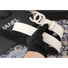Replica Best Chanel Width 3.5cm Leather Belt White/Black with Silver CC Logo CE00895
