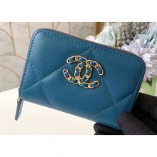 Replica Chanel 19 Leather Zipped Coin Purse AP0949 Dark Turquoise 2020 CE04084