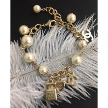 Replica Chanel Bottle Pearl Bracelet Gold/White 2018 CE00828