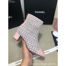Replica Chanel CC Logo Ankle Boots Tweed Pink 2020 CE03496