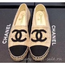 Replica Chanel CC Logo Tweed Fabric Espadrilles Beige 2019 CE01147
