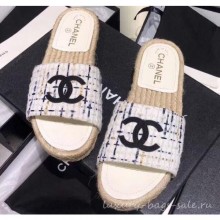 Replica Chanel CC Logo Tweed Mules Slipper Sandals Espadrilles G34067 Gray 2019 CE04224