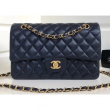 Replica Chanel Classic Flap Medium Bag A1112 Navy Blue in Sheepskin Leather with Gold Hardware CE01281