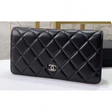 Replica Chanel Classic Long Bi-fold Wallet 31566 Lambskin Black CE02527