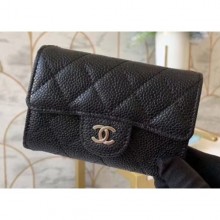 Replica Chanel Classic Small Card Holder AP0214 Grained Calfskin Black/Silver CE03899