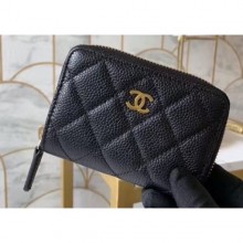 Replica Chanel Classic Small Zipped Coin Purse 69272 Grained Calfskin Black/Gold CE02332