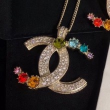 Replica Chanel Colorful Stone Charms CC Pendant Necklace 2019 Collection CE01855