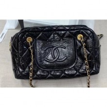 Replica Chanel Crinkled Calfskin Bowling Bag Black 2020 CE01508