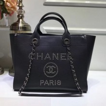 Replica Chanel Deauville Grained Calfskin Medium Shopping Bag A57067 Black/Silver 2019 Collection CE01317