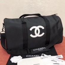 Replica Chanel Fabric CC Carry-on Duffle Top Handle Bag Black/White 01 2019 Collection CE02784